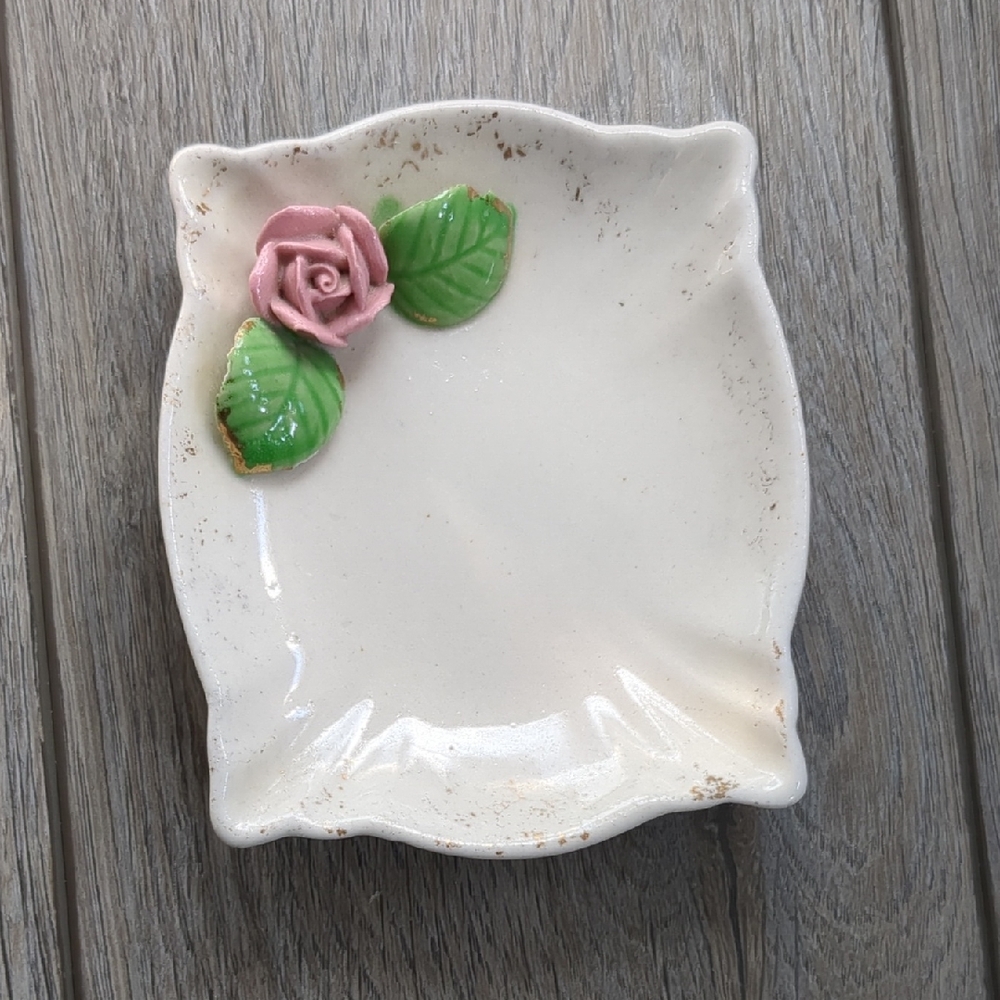 Antique Floral Ceramic Trinket Dish